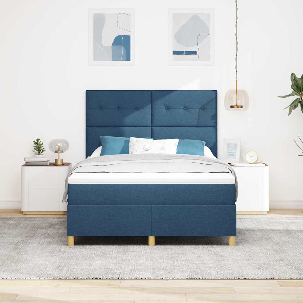 Boxspring Bed Met Matras Met Hoofdeinde Stof Blauw