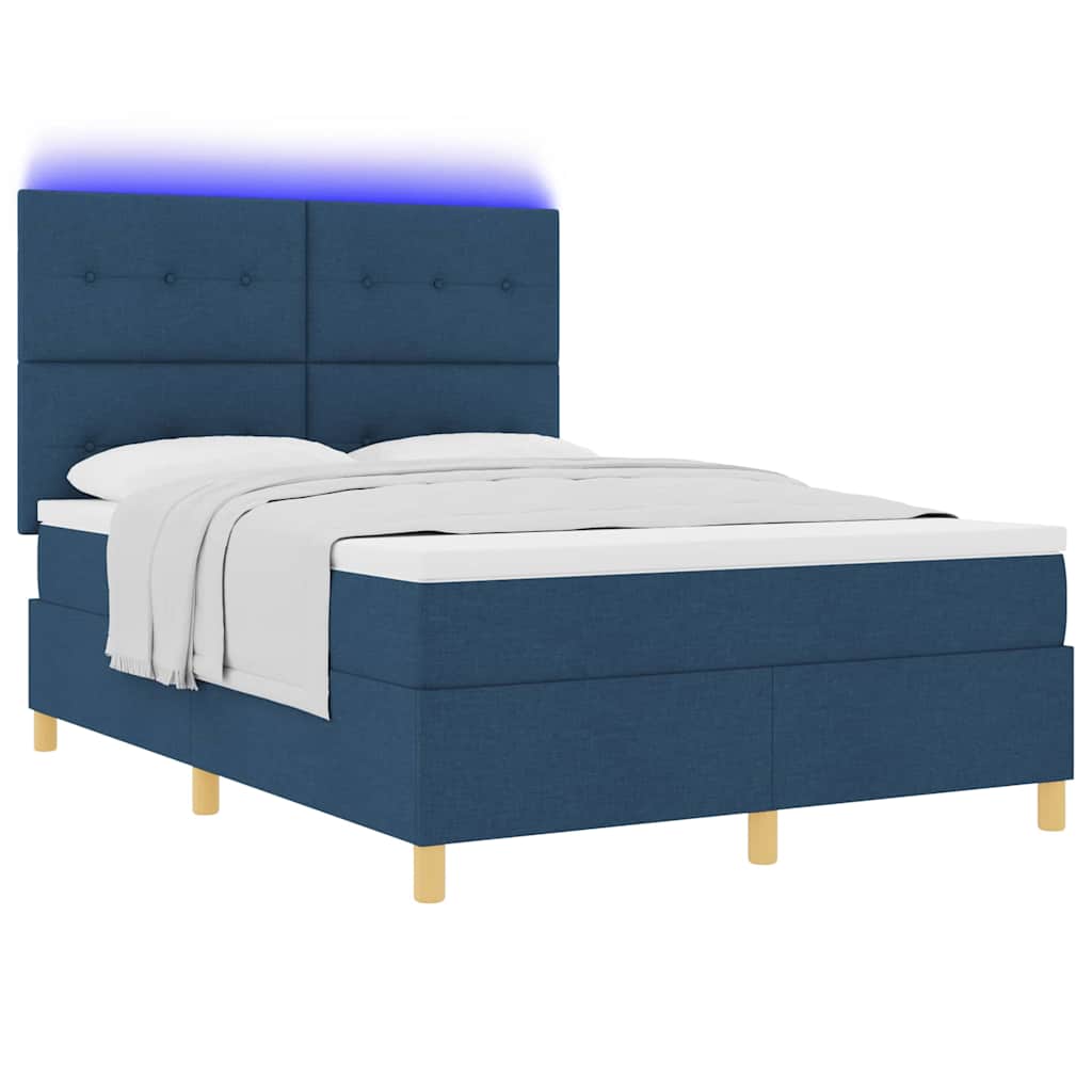 Boxspring Bed Met Matras Met Hoofdeinde Stof Blauw