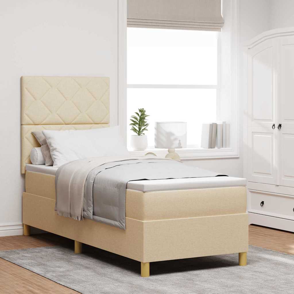 Boxspring Bed Met Matras Met Hoofdeinde Stof Crème