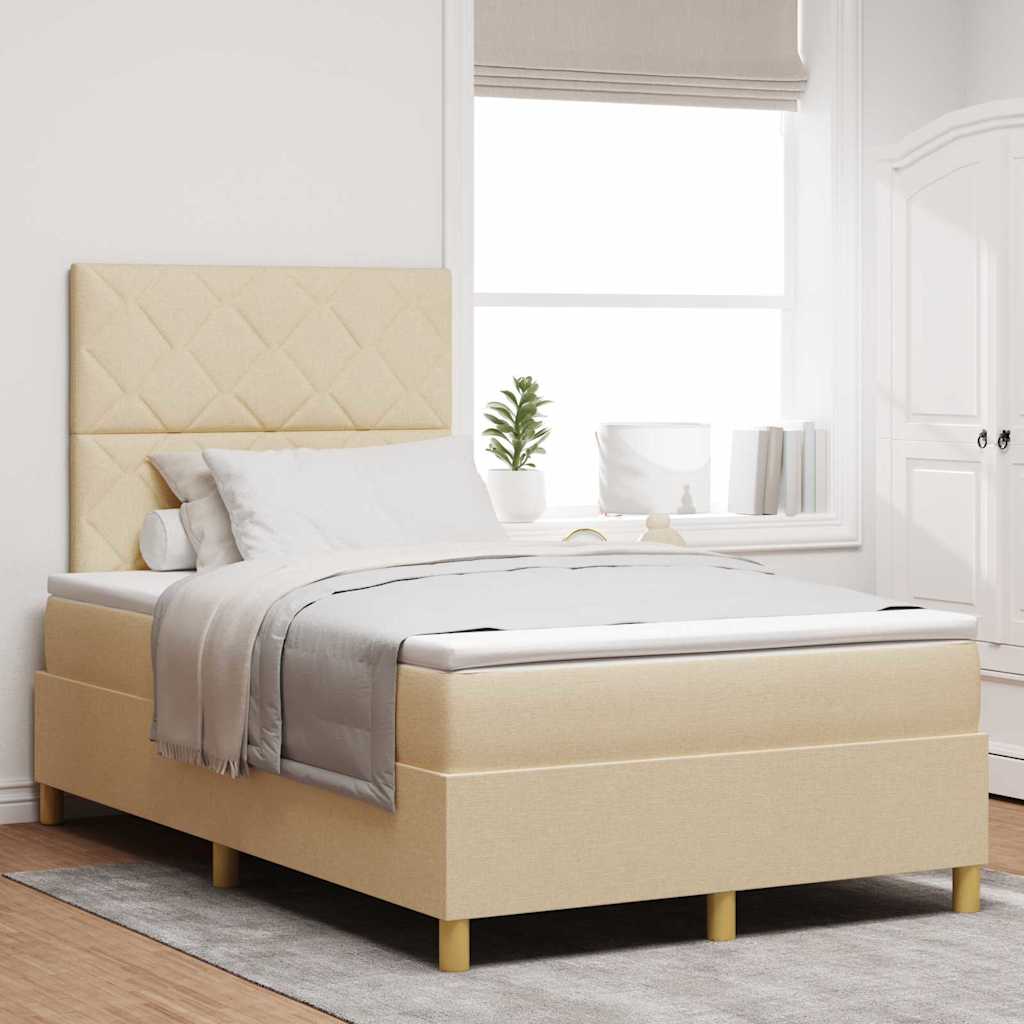 Boxspring Bed Met Matras Met Hoofdeinde Stof Crème