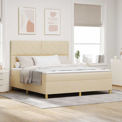 Boxspring Bed Met Matras Met Hoofdeinde Stof Crème