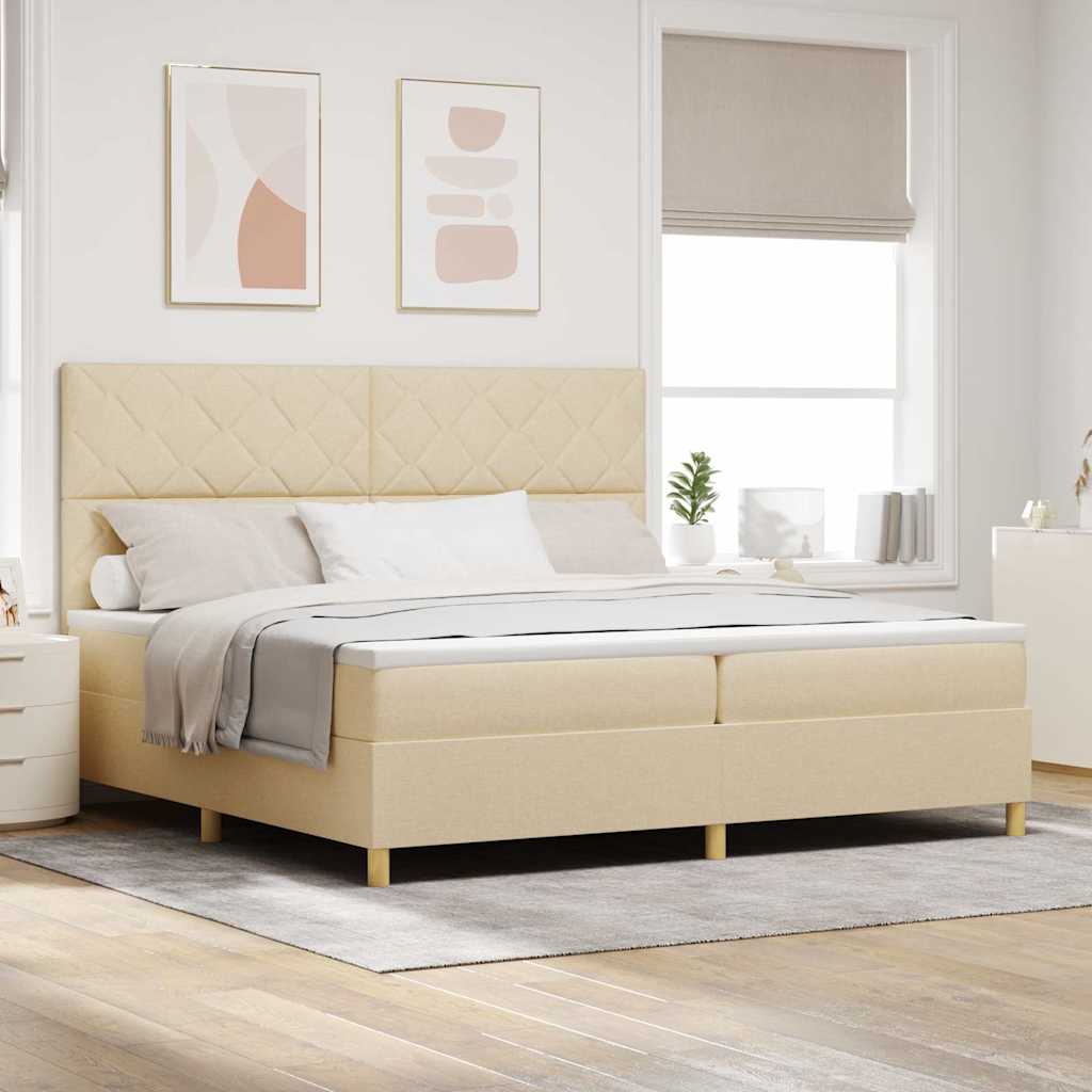 Boxspring Bed Met Matras Met Hoofdeinde Stof Crème
