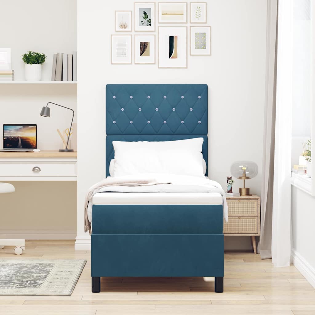Boxspring Bed Met Matras Fluweel Donkerblauw