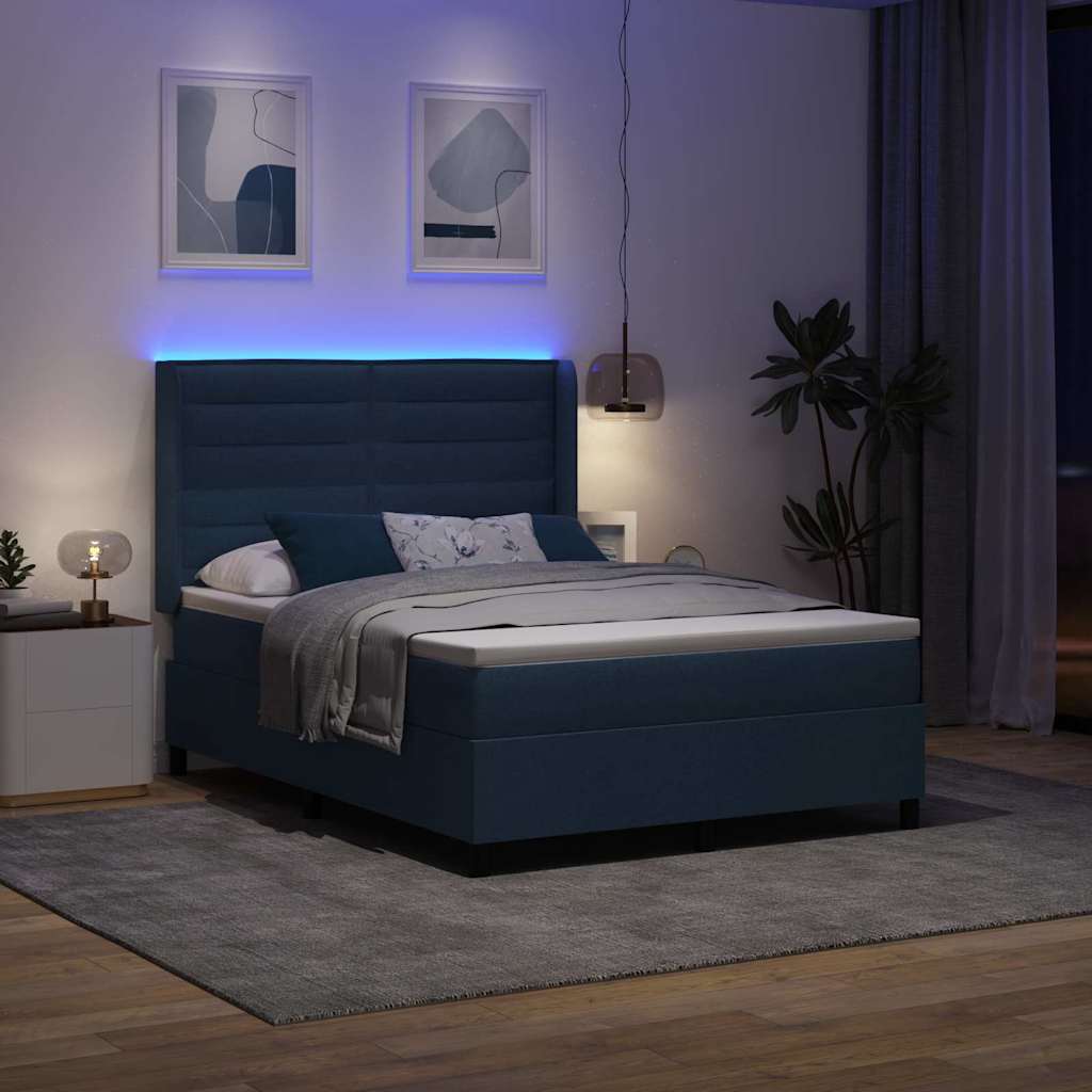 Boxspring Bed Met Matras Met Hoofdeinde Stof Blauw
