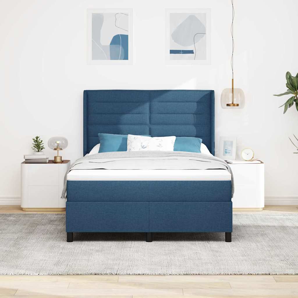 Boxspring Bed Met Matras Met Hoofdeinde Stof Blauw