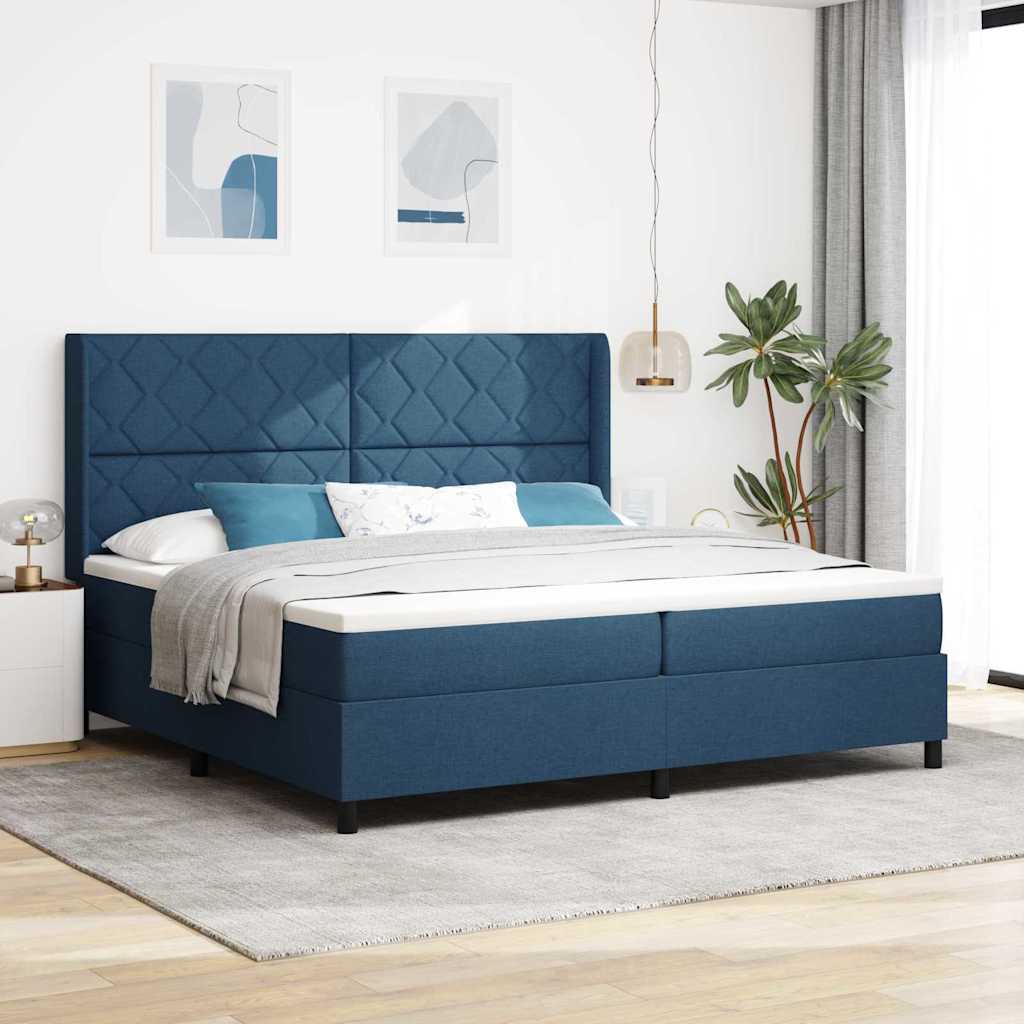 Boxspring Bed Met Matras Met Hoofdeinde Stof Blauw