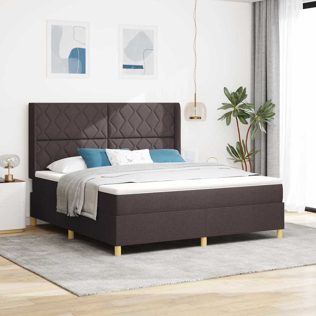 Boxspring Bed Met Matras Bruin Stof Donkerbruin