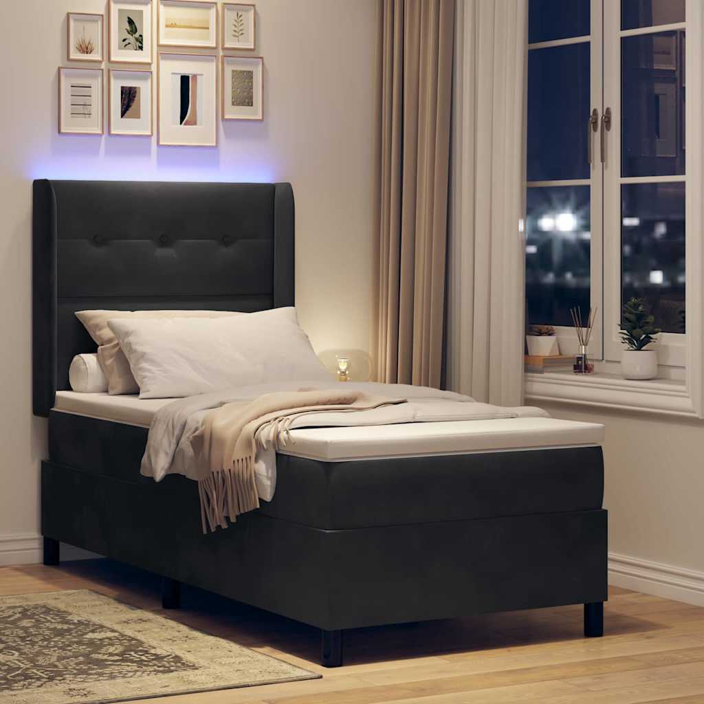 Led Boxspring Bed Met Matras Fluweel Zwart