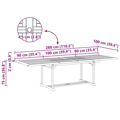Tuin Eetset 9 Pcs Bruin 280 X 100 X 75 Cm Massief Teakhout