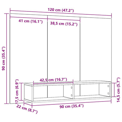 Wand Tv Kast 120 X 23.5 X 90 Cm Bewerkt Hout