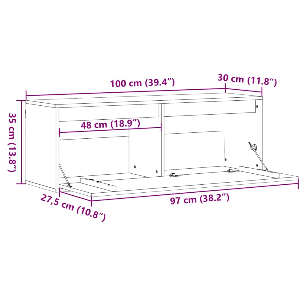 Wandkast 100 X 30 X 35 Cm Massief Grenenhout