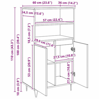 Highboard Zwart 60 X 36 X 110 Cm Bewerkt Hout