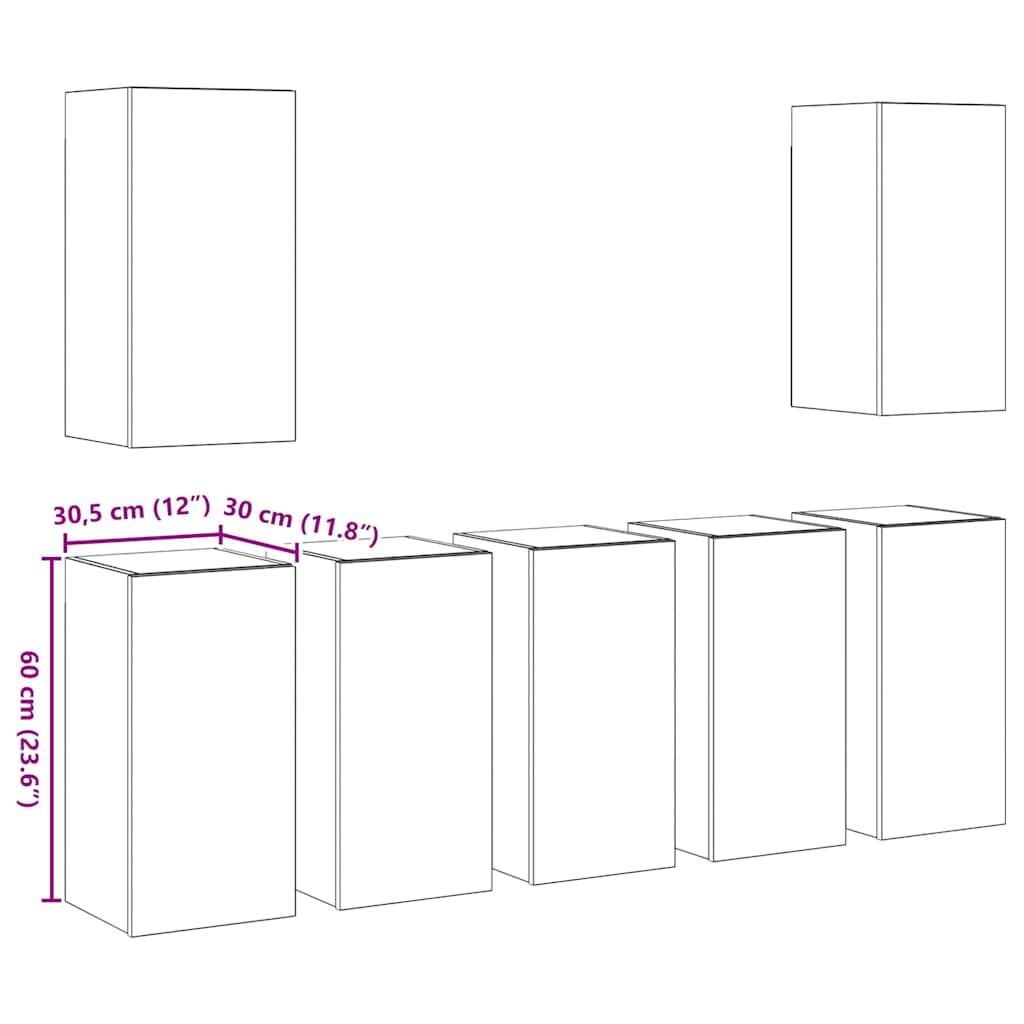 Tv-Meubelset 7 Pcs 30.5 X 30 X 60 Cm Bewerkt Hout