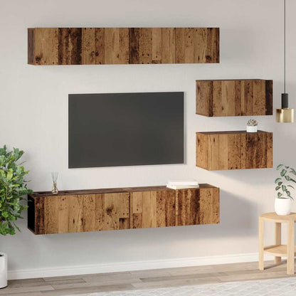 Tv-Kast Set Wandgemonteerd 6 Pcs Medium Bewerkt Hout