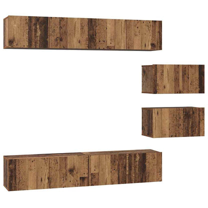 Tv-Kast Set Wandgemonteerd 6 Pcs Medium Bewerkt Hout