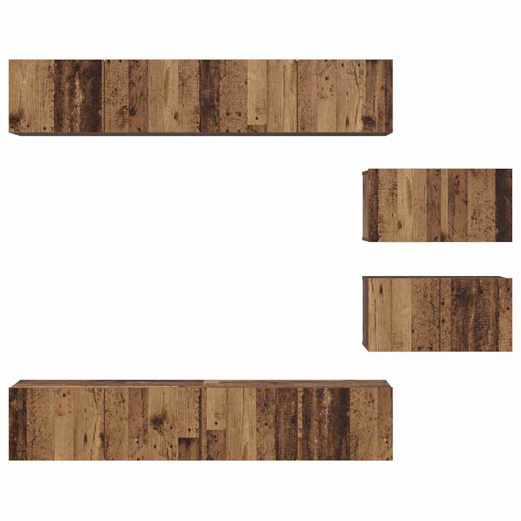 Tv-Kast Set Wandgemonteerd 6 Pcs Medium Bewerkt Hout