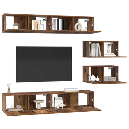 Tv-Kast Set Wandgemonteerd 6 Pcs Medium Bewerkt Hout
