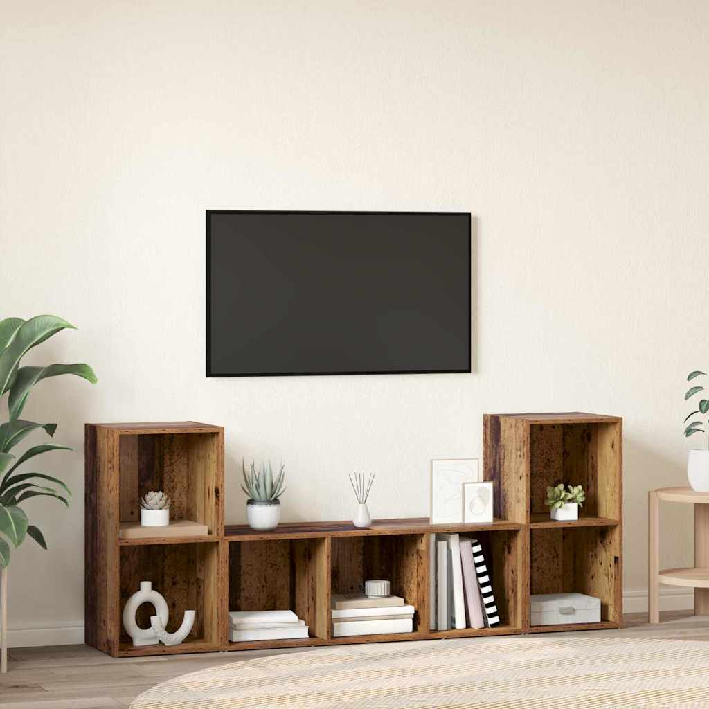Tv-Kast 3 Pcs Bruin 107 X 35 X 37 Cm Bewerkt Hout