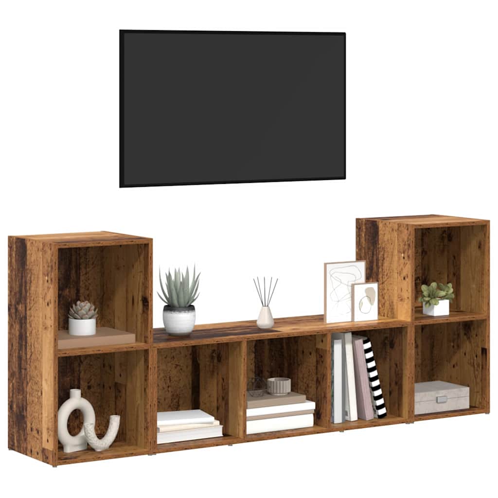 Tv-Kast 3 Pcs Bruin 107 X 35 X 37 Cm Bewerkt Hout