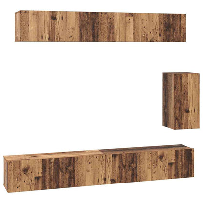 Tv-Meubelset Wandgemonteerd 6 Pcs Bewerkt Hout