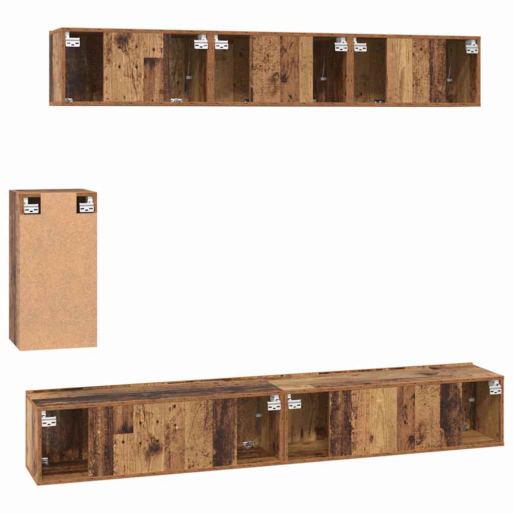Tv-Meubelset Wandgemonteerd 6 Pcs Bewerkt Hout
