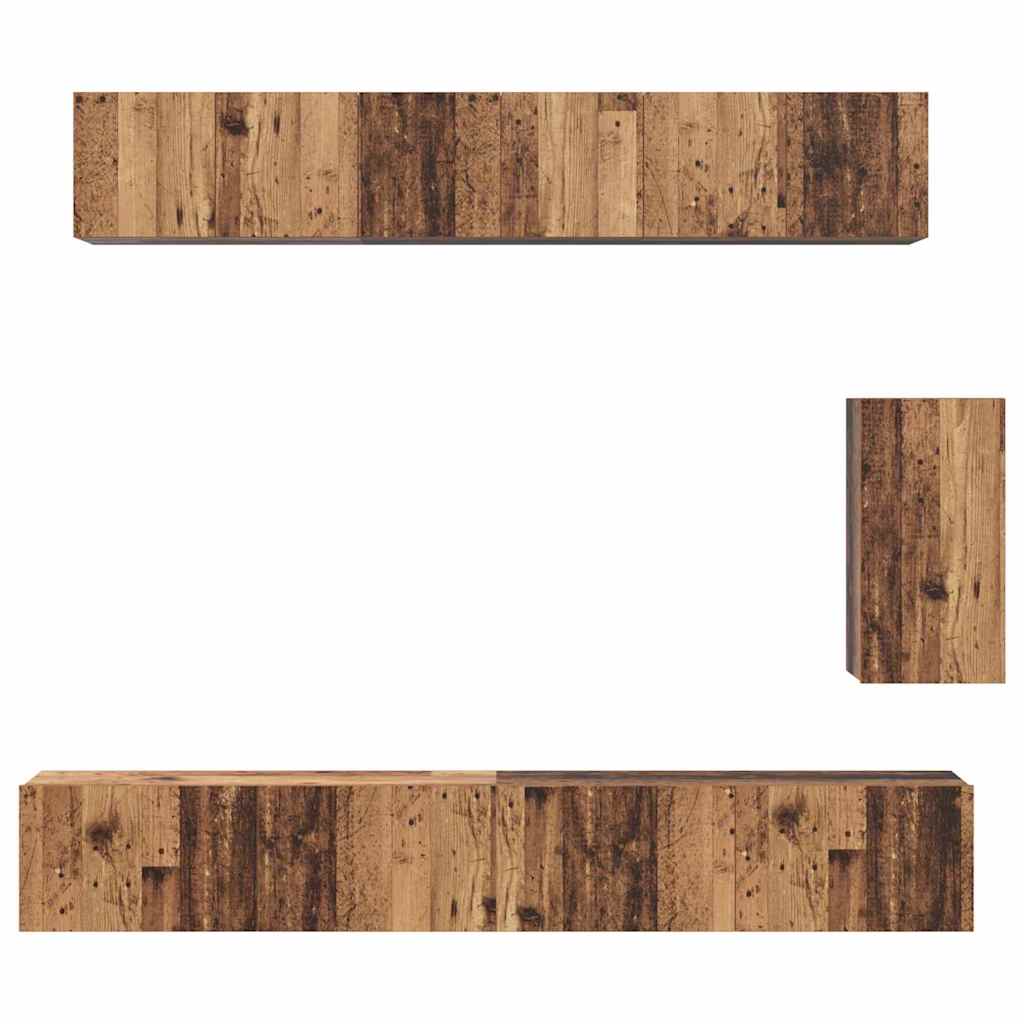 Tv-Meubelset Wandgemonteerd 6 Pcs Bewerkt Hout