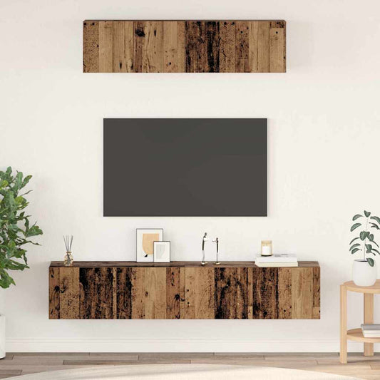 Tv-Kast Set Wandgemonteerd 4 Pcs Bewerkt Hout