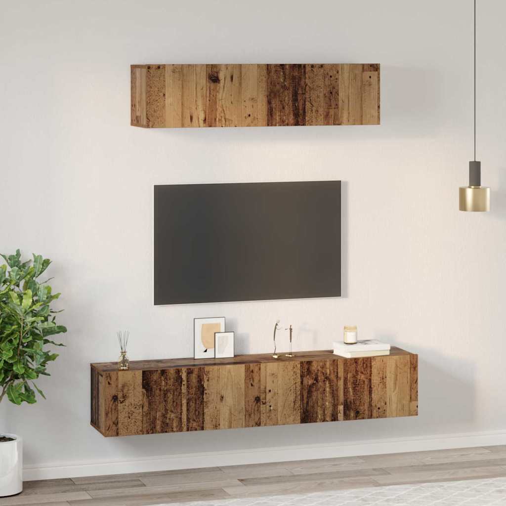 Tv-Kast Set Wandgemonteerd 4 Pcs Bewerkt Hout