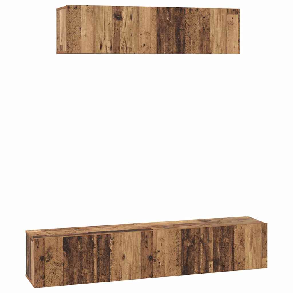 Tv-Kast Set Wandgemonteerd 4 Pcs Bewerkt Hout