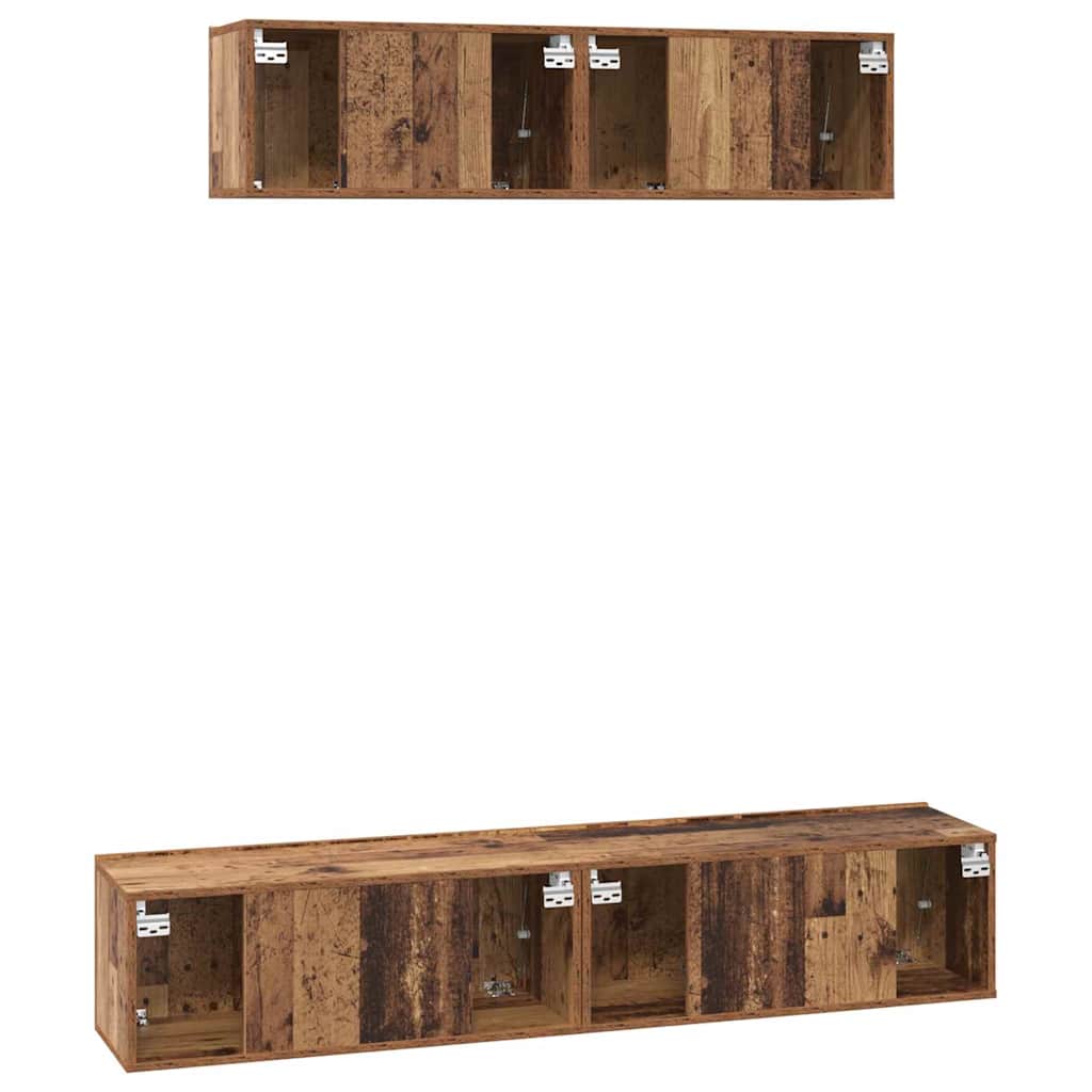 Tv-Kast Set Wandgemonteerd 4 Pcs Bewerkt Hout