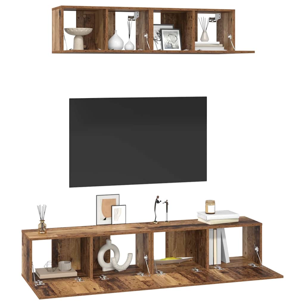 Tv-Kast Set Wandgemonteerd 4 Pcs Bewerkt Hout