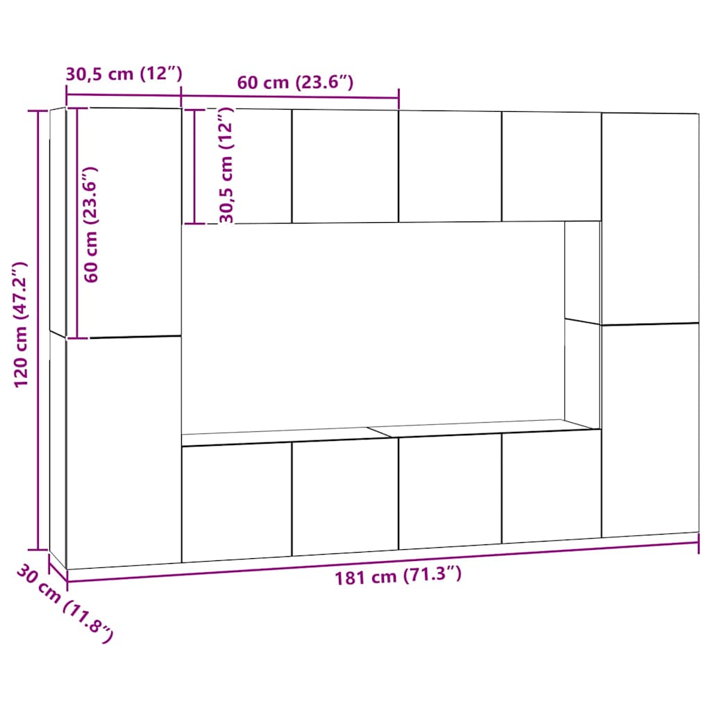 Tv-Meubelset 8 Pcs 60 X 30 X 30 Cm Bewerkt Hout