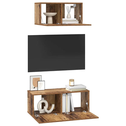 Tv-Meubelset Wandgemonteerd 2 Pcs Bewerkt Hout
