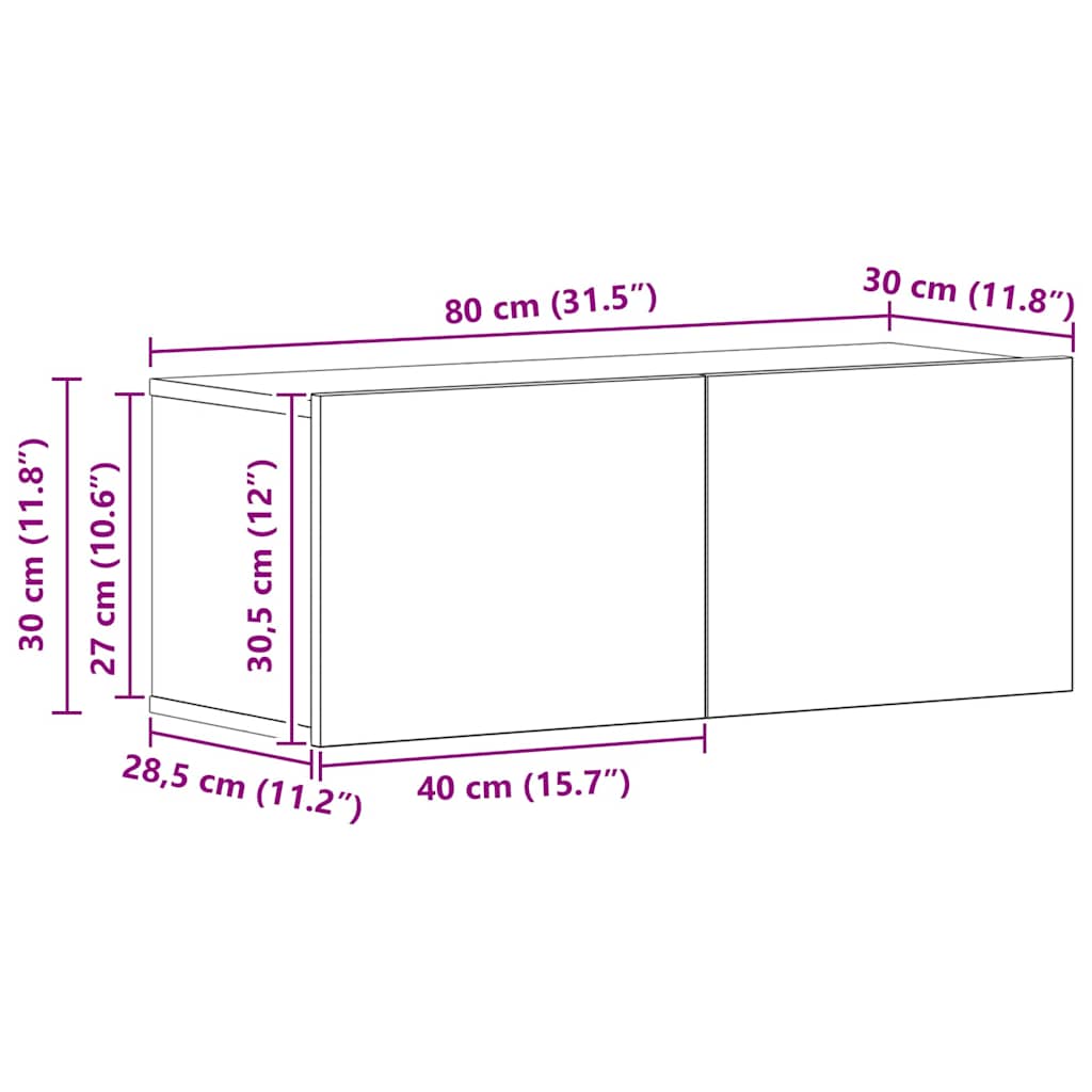 Tv-Meubelset Wandgemonteerd 2 Pcs Bewerkt Hout