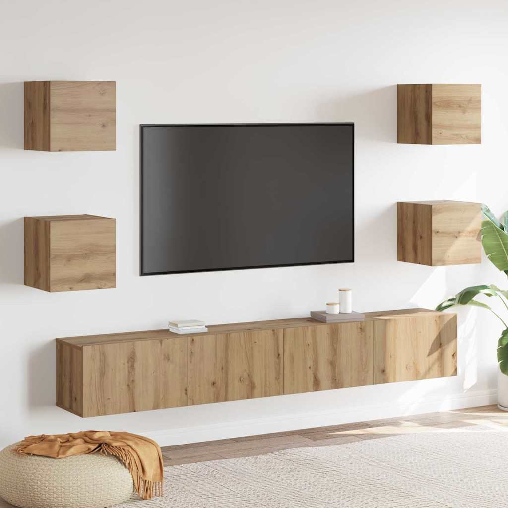 Tv-Kast 6 Pcs Bruin 200 X 30 X 30 Cm Bewerkt Hout