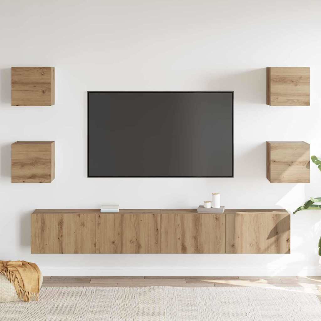 Tv-Kast 6 Pcs Bruin 200 X 30 X 30 Cm Bewerkt Hout