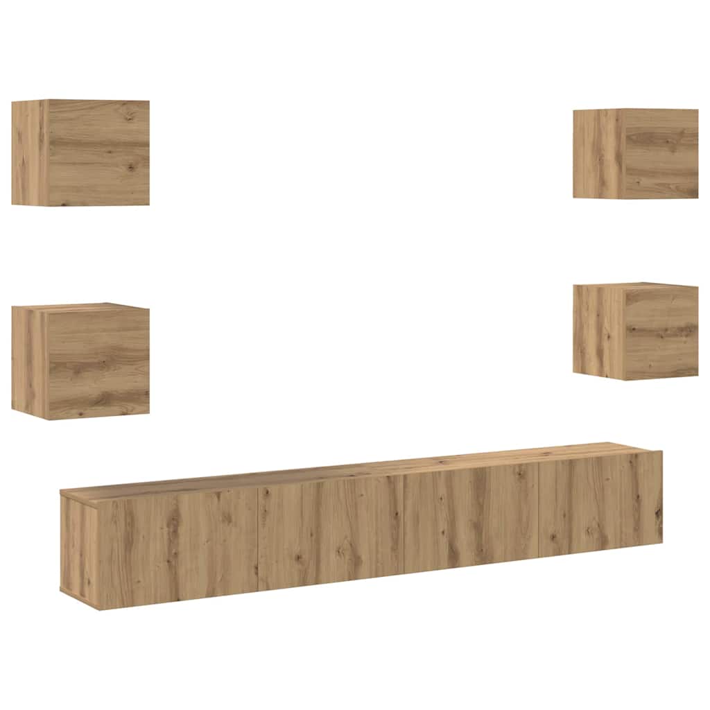 Tv-Kast 6 Pcs Bruin 200 X 30 X 30 Cm Bewerkt Hout