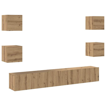 Tv-Kast 6 Pcs Bruin 200 X 30 X 30 Cm Bewerkt Hout