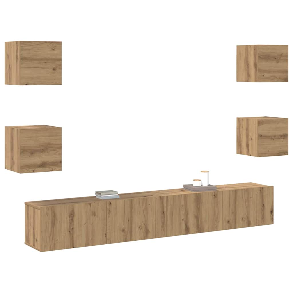 Tv-Kast 6 Pcs Bruin 200 X 30 X 30 Cm Bewerkt Hout