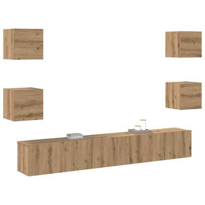 Tv-Kast 6 Pcs Bruin 200 X 30 X 30 Cm Bewerkt Hout