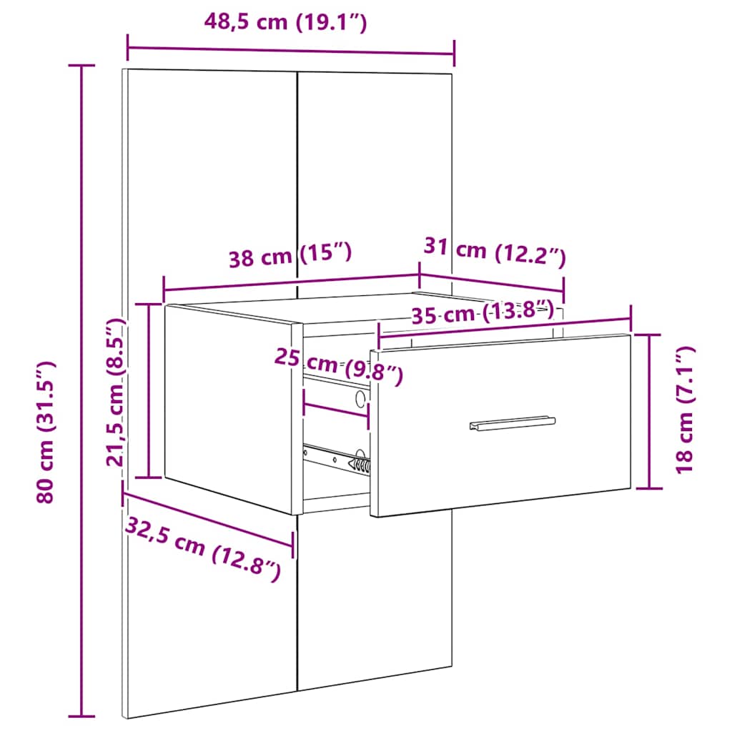 Bedkast 2 Pcs 48.5 X 32.5 X 80 Cm