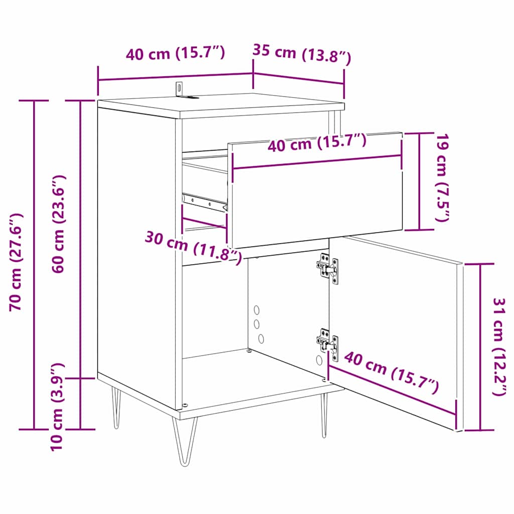 Dressoir Met Lade 35 X 40 X 70 Cm Bewerkt Hout