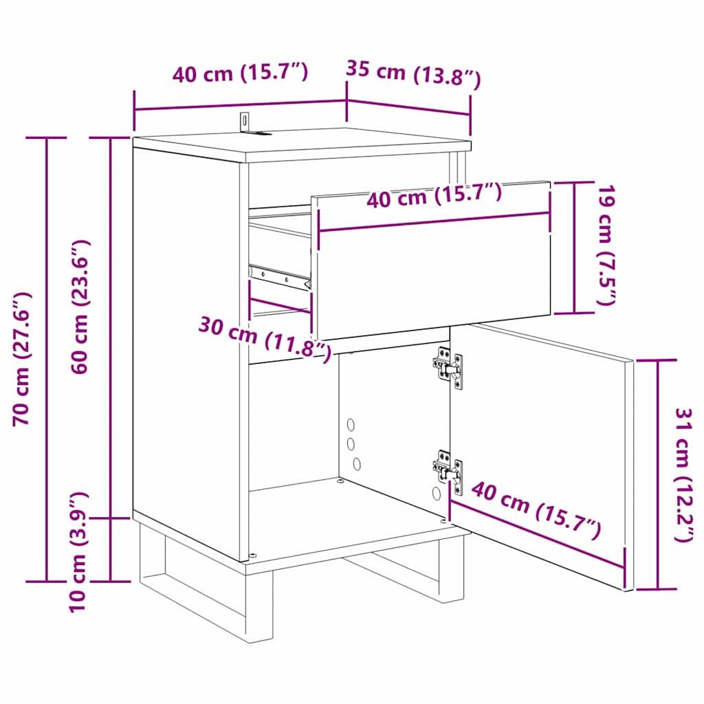 Dressoir 35 X 40 X 70 Cm Bewerkt Hout