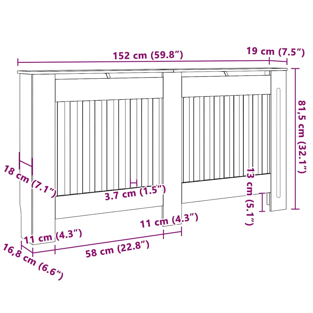 Radiatorafdekking 2 Pcs 152X19X81.5Cm Bewerkt Hout