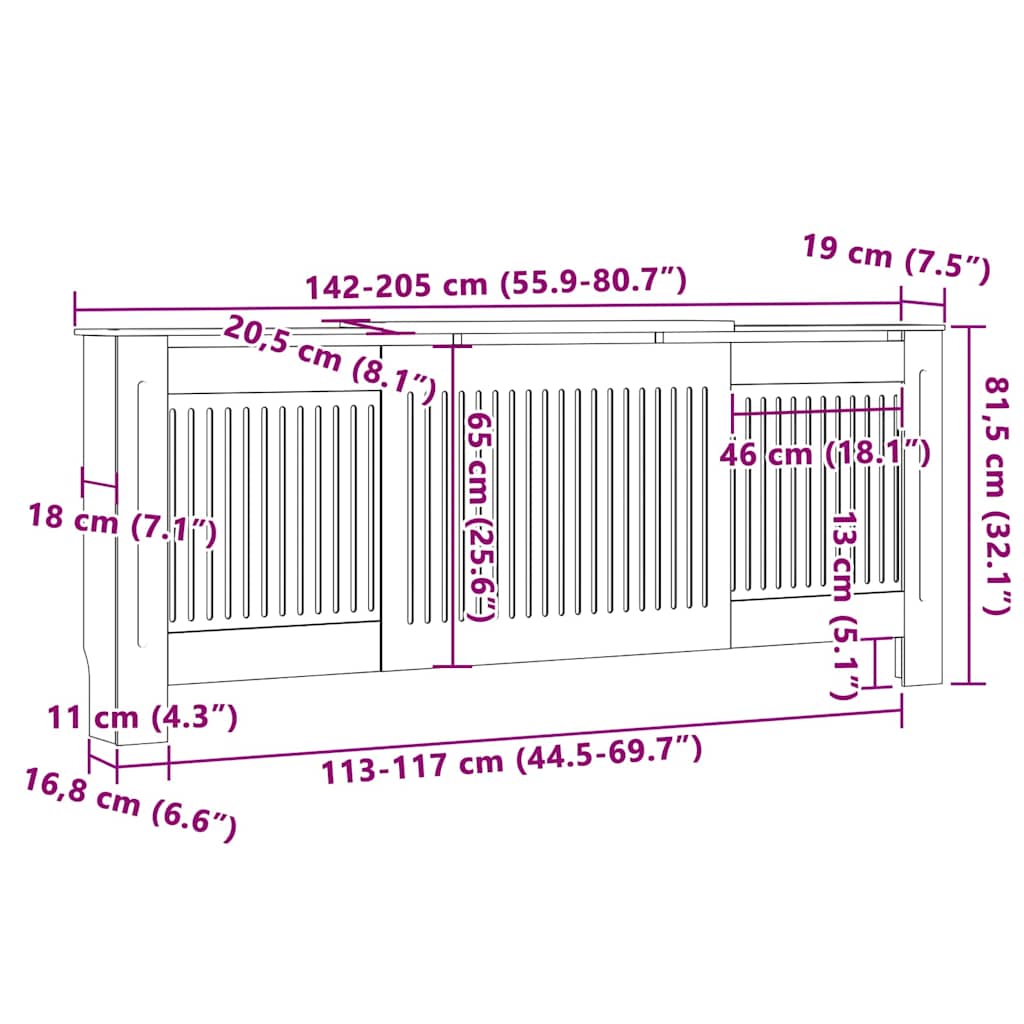 Radiatorafdekking 2 Pcs 205X20.5X81.5Cm Bewerkt Hout